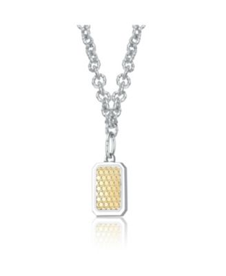 Two-Tone Dog Tag Textured Pendant Necklace
