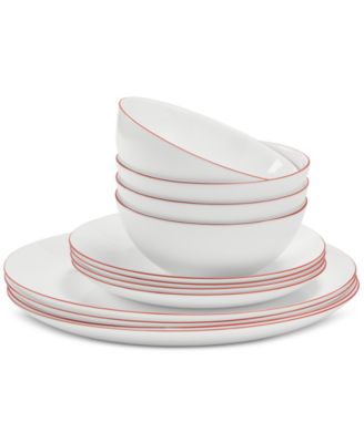 Arch Studio - Opal Glass Rust Rim 12-Pc Dinnerware Set, Service for 4,