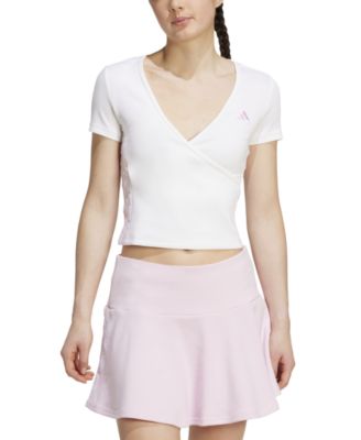 Women's Surplice-Neck Three-Stripes Short-Sleeve T-Shirt 