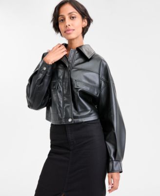 GUESS - Women's Flaminia Cropped Faux-Leather Jacket