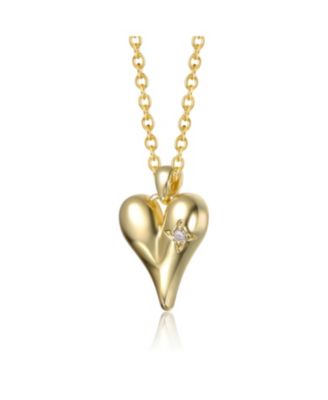 14K Gold Plated with Clear Cubic Zirconia Slim Heart Pendant Necklace
