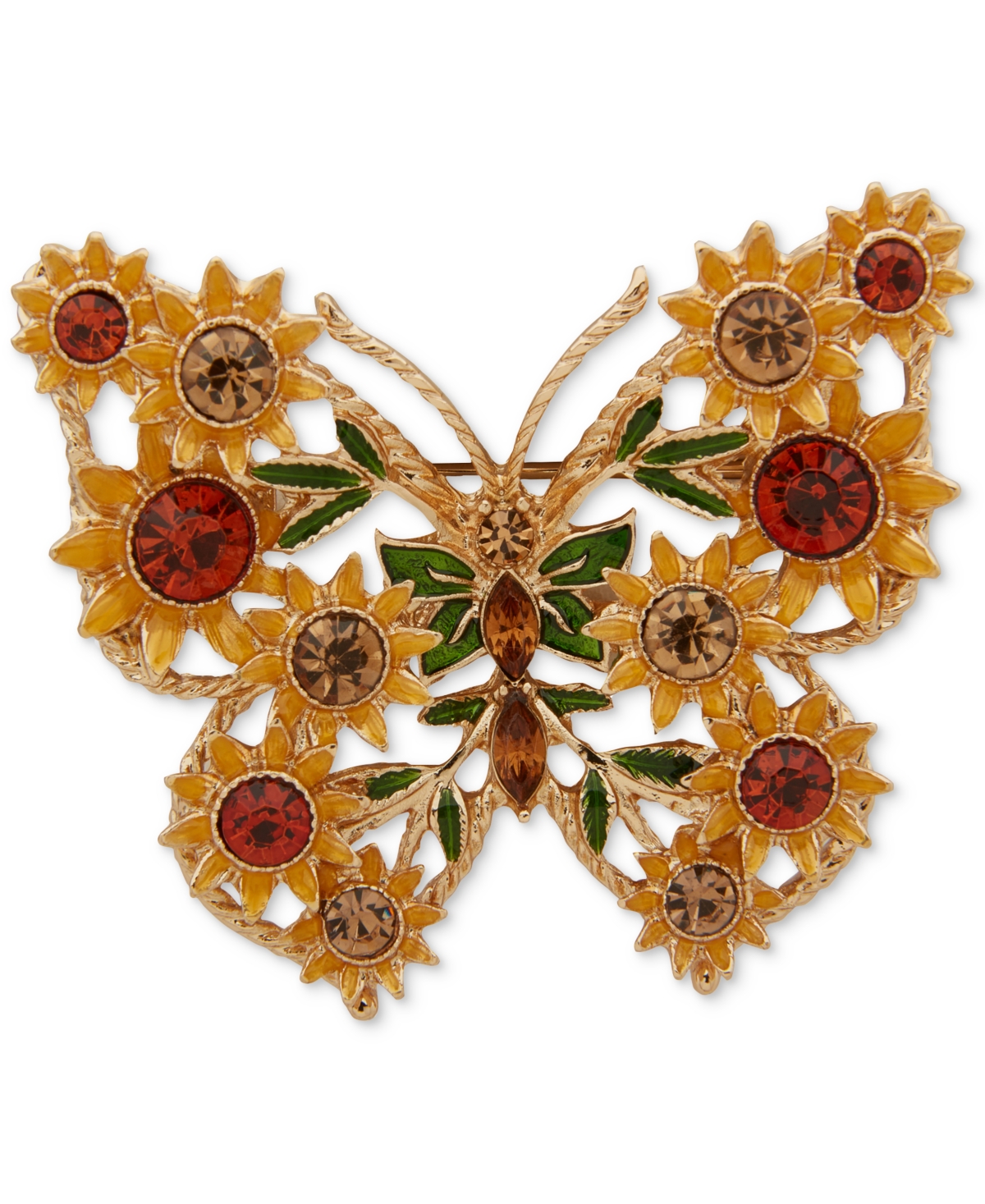 Gold-Tone Butterfly Sunflower Wing Pin - Multi
