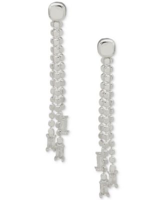 Anne Klein - Silver-Tone Flat Chain Cubic Zirconia Drop Earrings