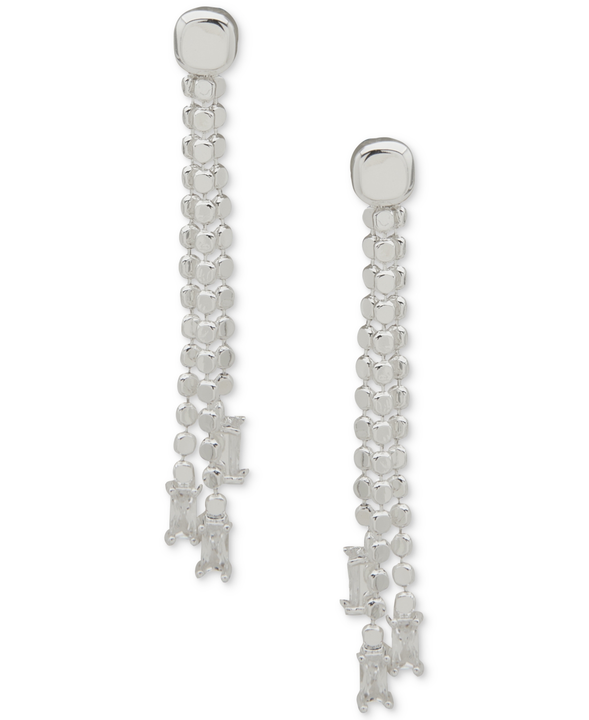 Silver-Tone Flat Chain Cubic Zirconia Drop Earrings - Crystal