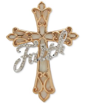 Anne Klein - Two-Tone Stone Faith Cross Pin