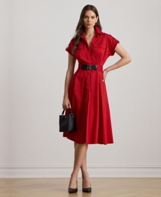 Lauren Ralph Lauren - Women's Buckle-Trim Cotton-Blend Shirtdress