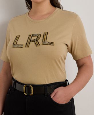 売れ筋商品|||ラルフローレン カットソー トップス レディース Plus Size Beaded-Logo Cotton Jersey Tee Birch Tan Lauren Ralph Lauren Plus Size Soft Jersey Cotton Crew Neck