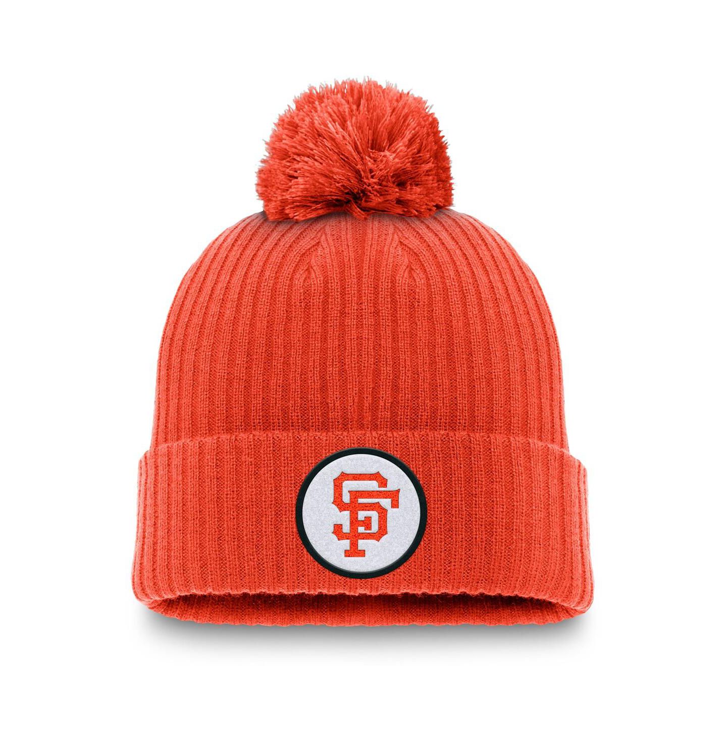 Мужской головной убор Nike Orange San Francisco Giants Cooperstown Collection Patch Cuffed Knit with Pom Hat — фото 1