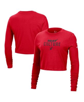 Nike - Women's Red Miami Heat 2024/25 City Edition Essential Logo Slim Fit Long Sleeve Cropped T-Shirt