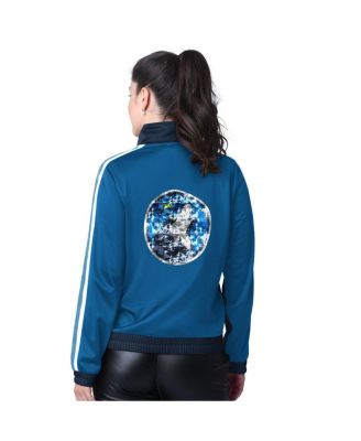 Women's Navy/Blue Minnesota Timberwolves Rebel Sequin Bling Full-Zip Track Jacket