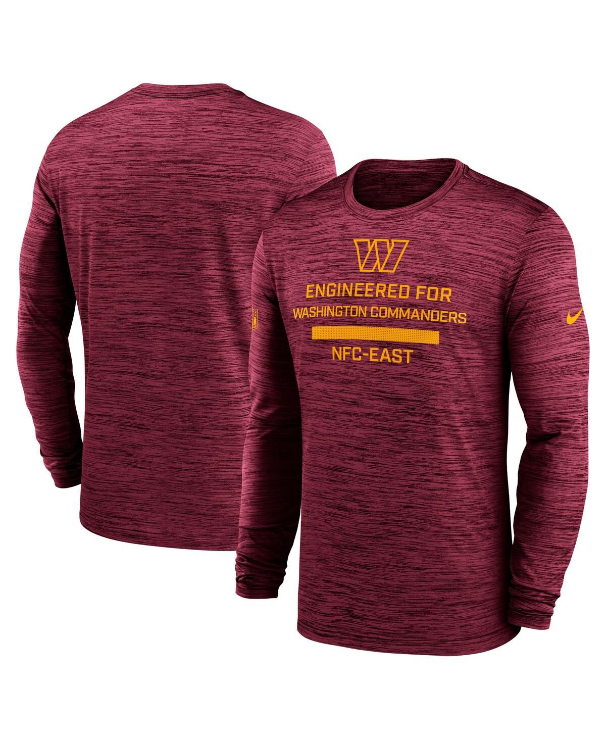 Мужская бордовая футболка Washington Commanders Sideline Velocity Performance с длинным рукавом бордового цвета