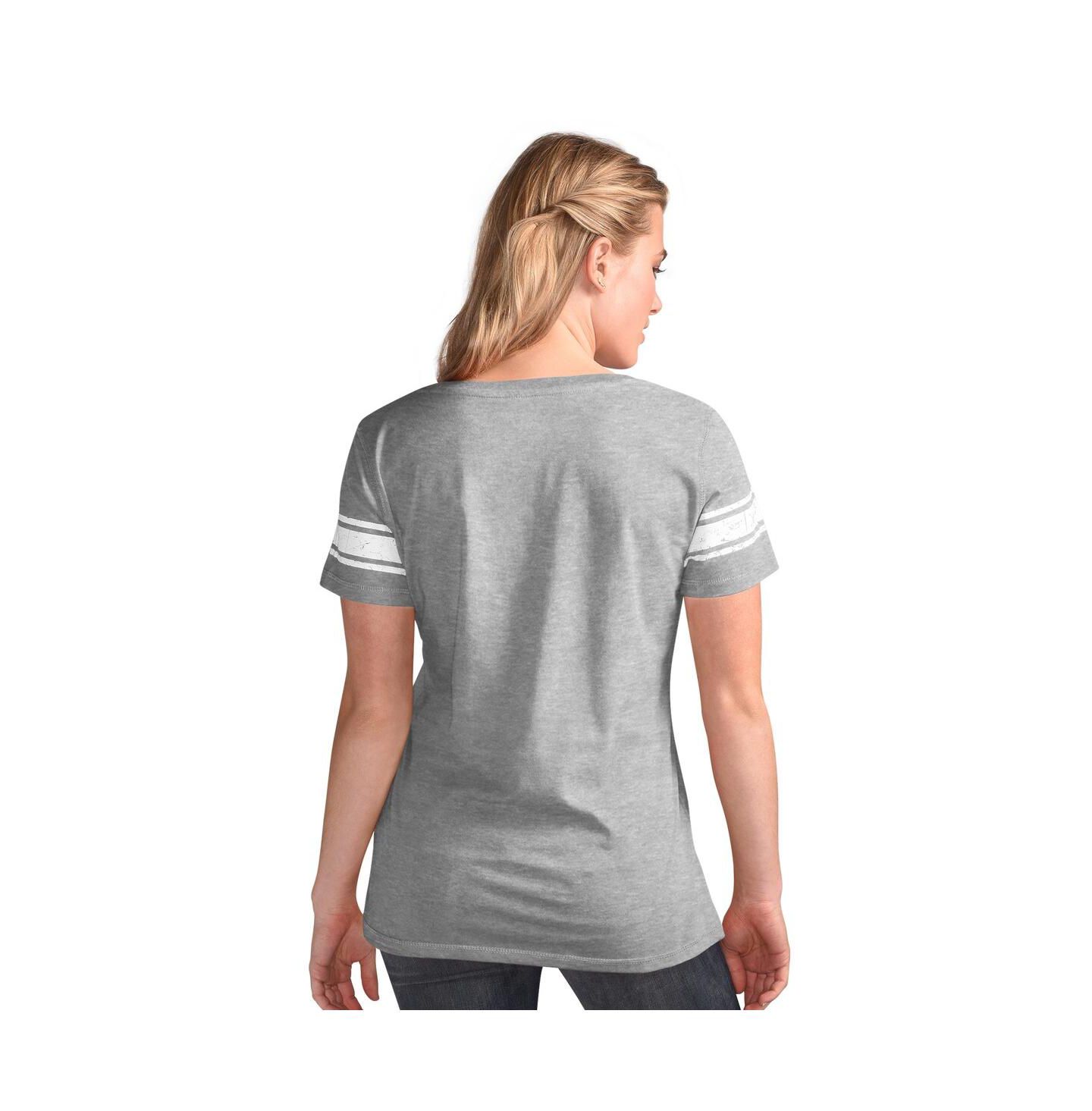 Женская футболка G-III 4Her by Carl Banks Heather Gray Detroit Lions First Pick Distressed V-Neck — фото 2