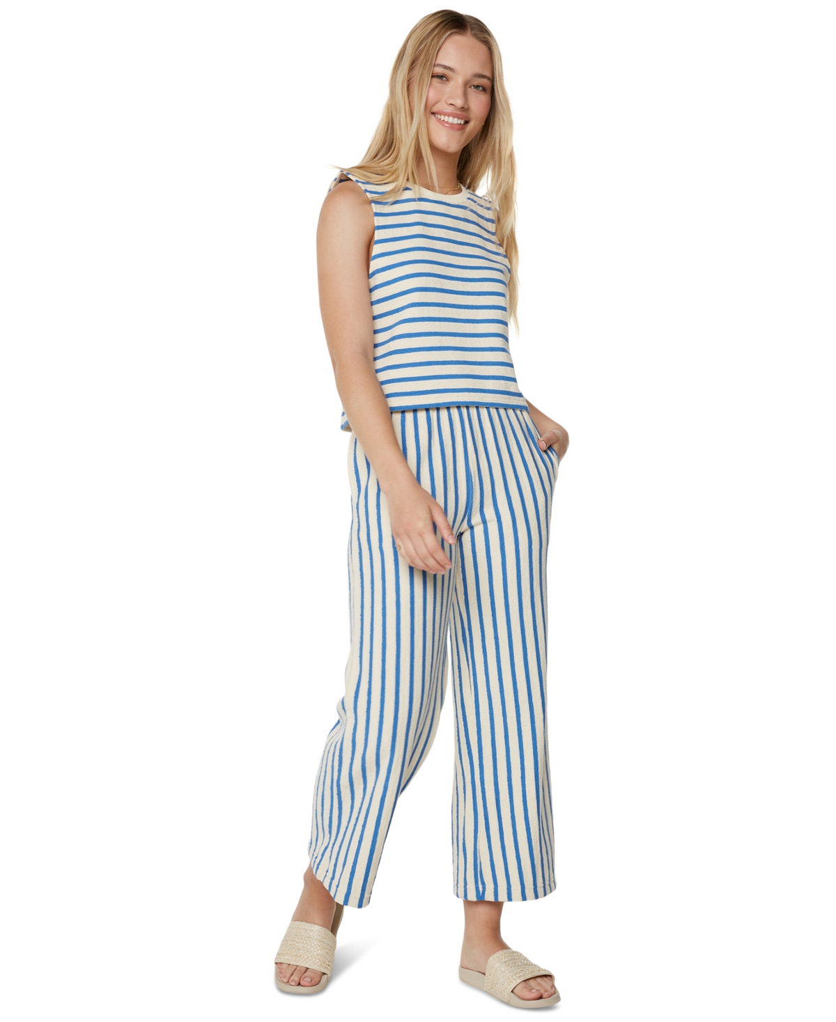 Juniors' Java Stripe Cotton Pants - Star Sapphire High Tide Stripe Y/d