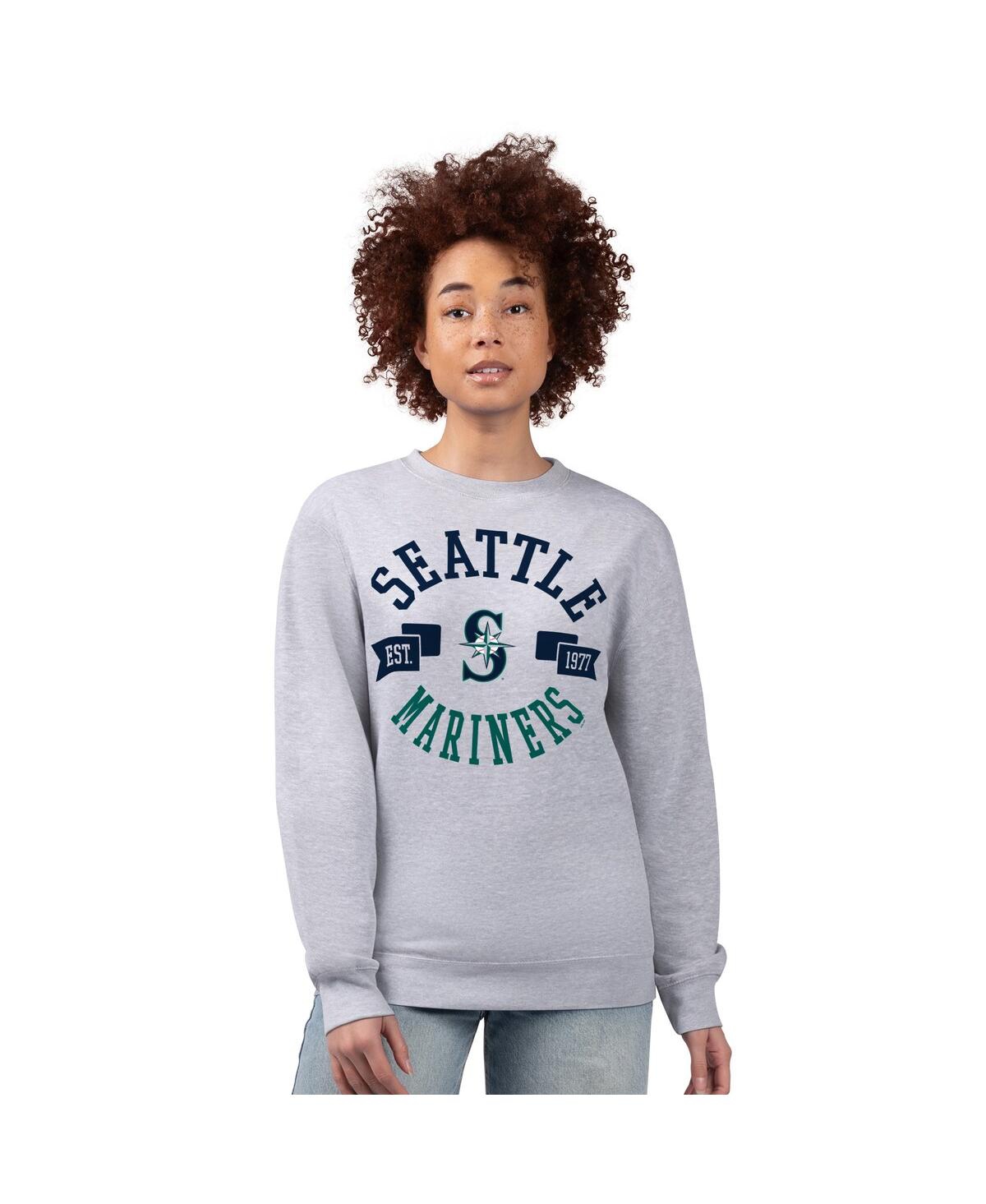 Women's Heather Gray Seattle Mariners Team Logo Fleece Pullover Sweatshirt - Heather Gray