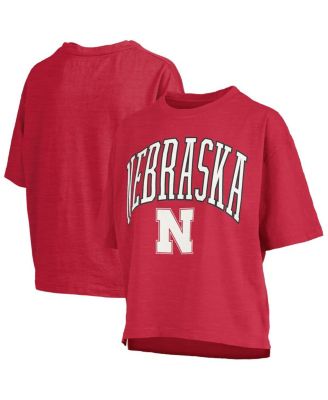 Pressbox - Women's Scarlet Nebraska Huskers Nelson Arch Over Logo Waist Length Oversized Slub T-Shirt