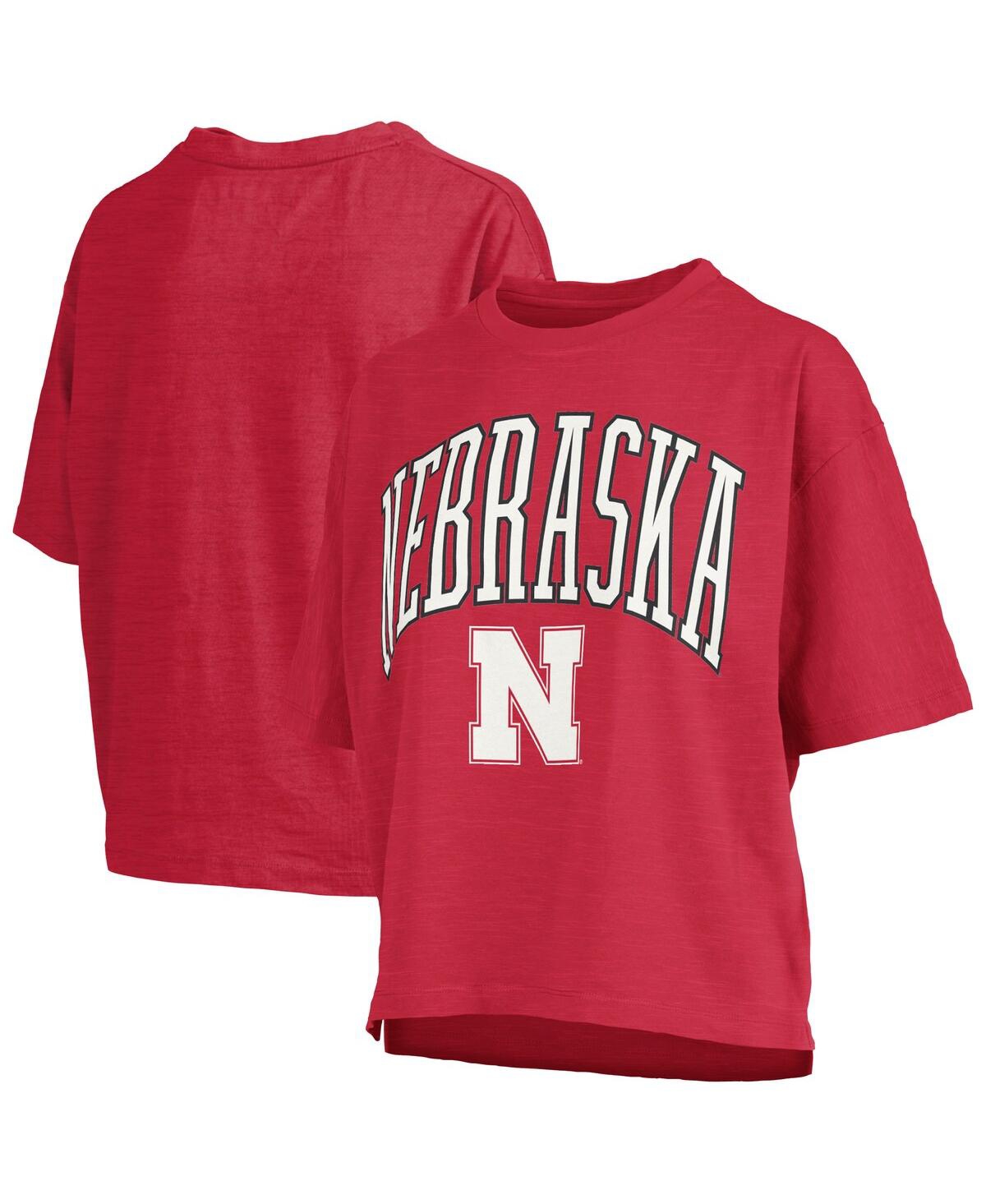 Women's Scarlet Nebraska Huskers Nelson Arch Over Logo Waist Length Oversized Slub T-Shirt - Scarlet