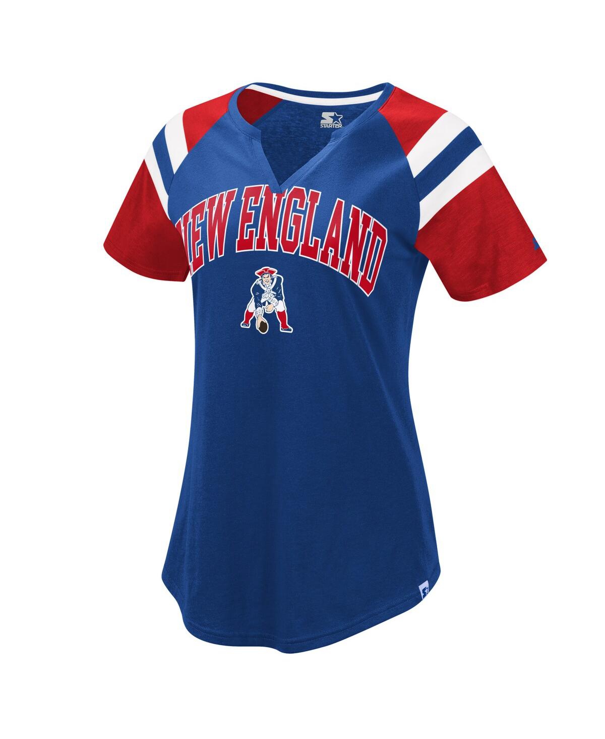 Women's Royal New England Patriots Game on Notch Neck Raglan T-Shirt - Royal