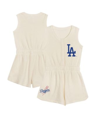 Outerstuff - Little Girls Cream Los Angeles Dodgers Girl Power Tank Romper