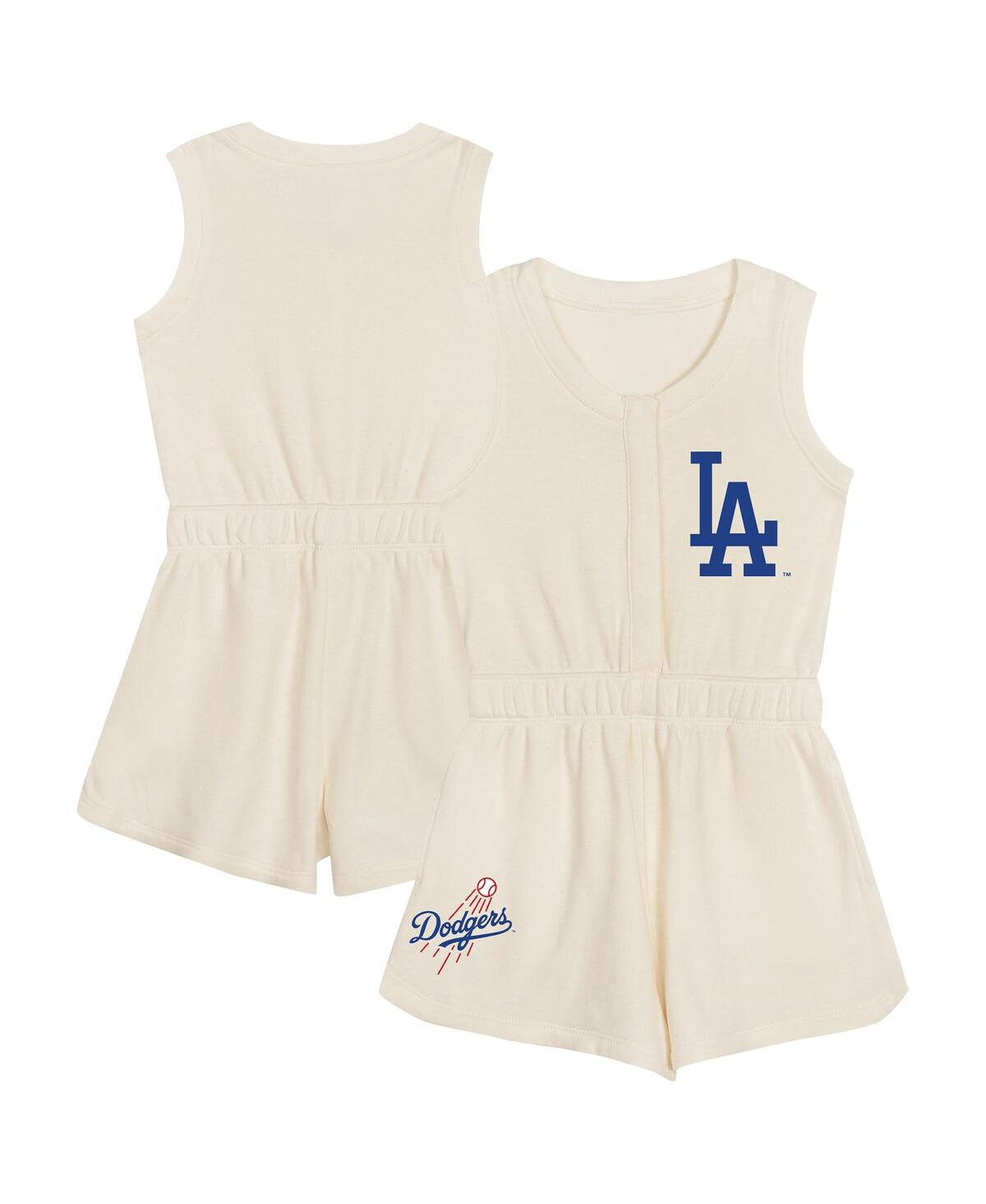 Outerstuff Kids' Little Girls Cream Los Angeles Dodgers Girl Power Tank Romper In White