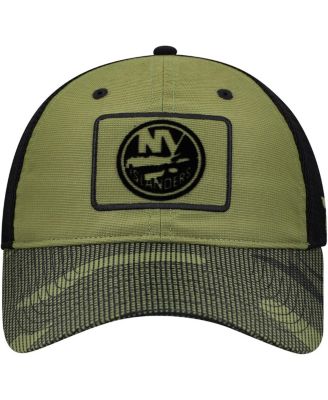 Men's Olive New York Islanders Military Appreciation Trucker Adjustable Hat