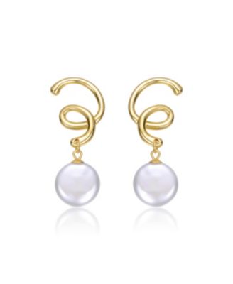 14K Gold Plated Spiral Freshwater Pearl Dangle Earrings