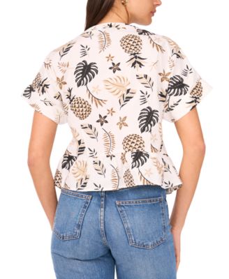 Sam & Jess Sam Jess Womens Printed Cotton Peplum Shirt Pant In White