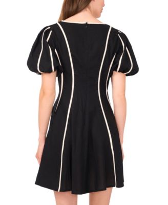 Women's Piped Short-Sleeve Fit & Flare Dress