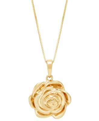 Macy's - Polished Rose Three Dimensional 18" Pendant Necklace in 14k Gold