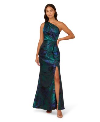 Adrianna Papell - Women's Jacquard Printed Asymmetric One-Shoulder Gown