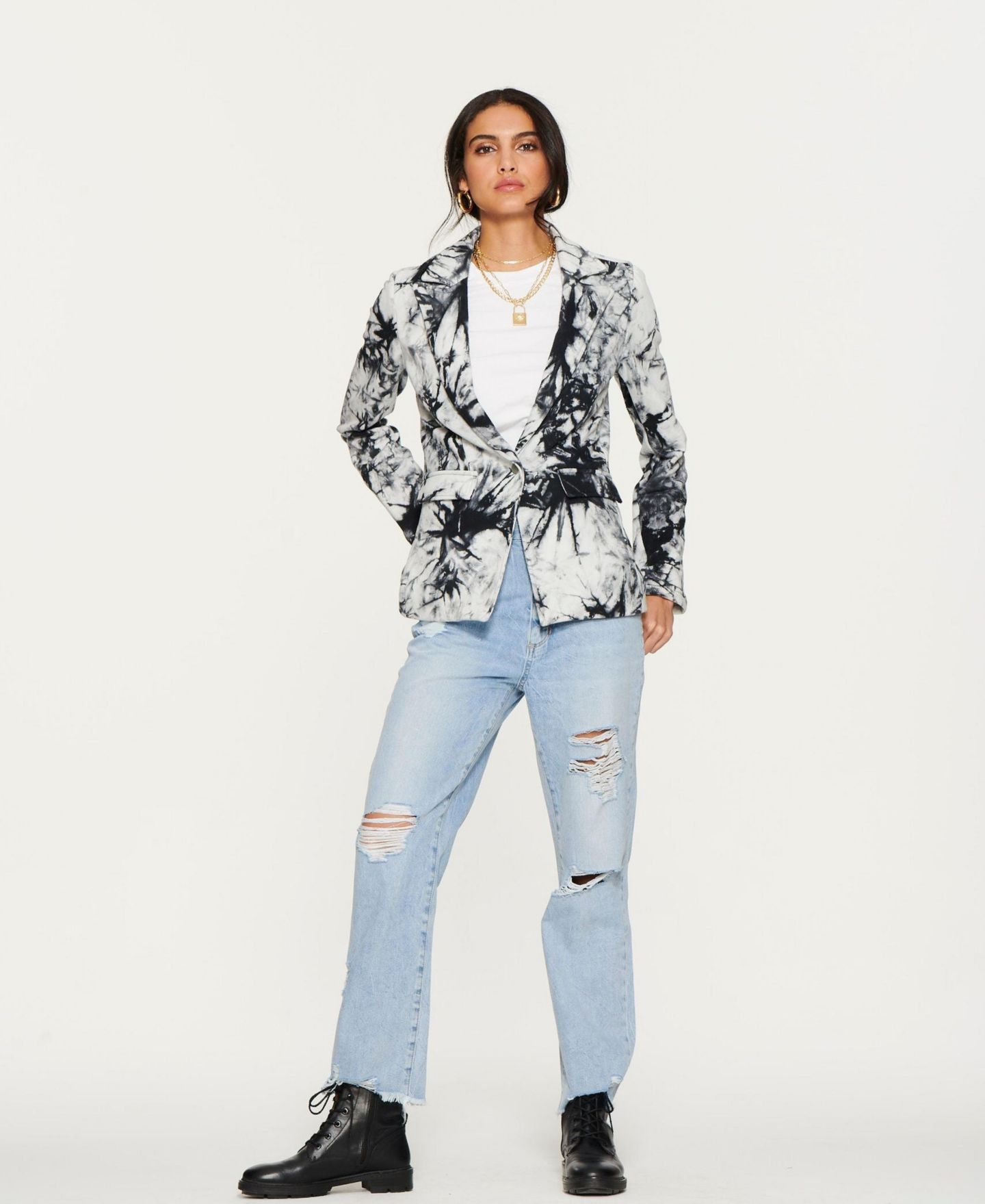Женский пиджак Blue Revival Removable Denim Insert Helen Blazer, цвет: Чёрный / Белый — фото 3
