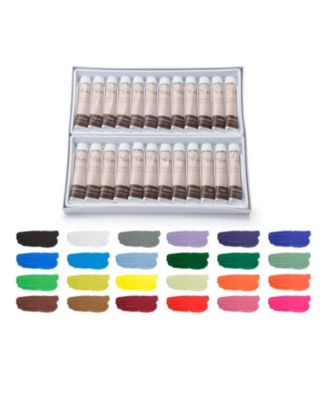 34-PC Acrylic Paint Set -  24 Colors (12ml) Acrylic Craft Paint,  2 Canvases, 5 Paint Brushes, Painting Pallet, Painting Knife, and 1 Sponge