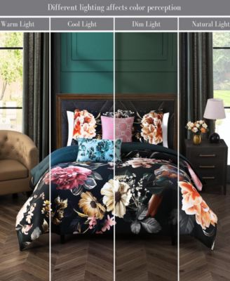 Botanical Birds Bedding 220 Thread Count 100% Cotton Sateen 5 Piece Queen Size Reversible Comforter Set