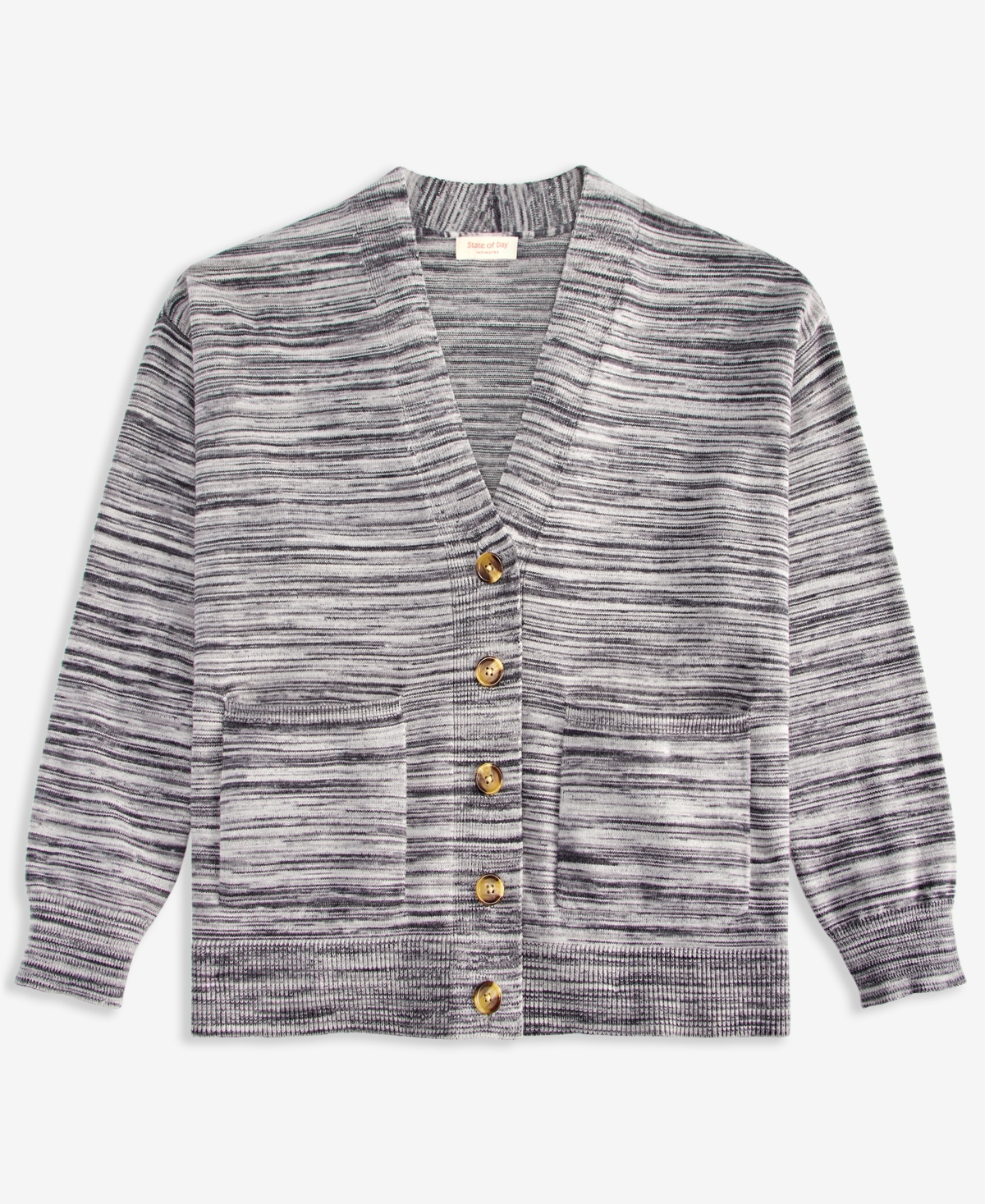State Of Day Women's Multicolored Rib-knit Cardigan, Macy's Exclusive In Gray
