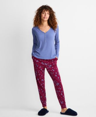 Women's Long-Sleeve Ribbed Henley Sleep Top XS-3X, Created for Macy's