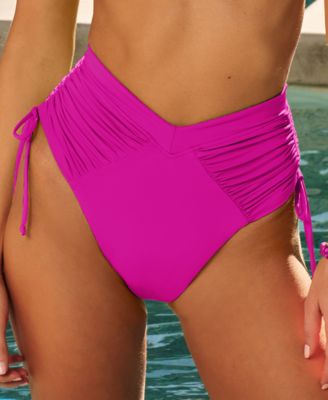 Women's Color Code Shirred High-Waist Bikini Bottoms