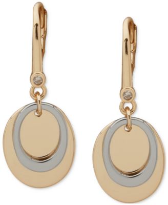 DKNY - Two-Tone Oval Shaky Crystal Faceted Drop Earrings