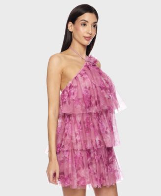 Juniors' Printed Short Halter Dress