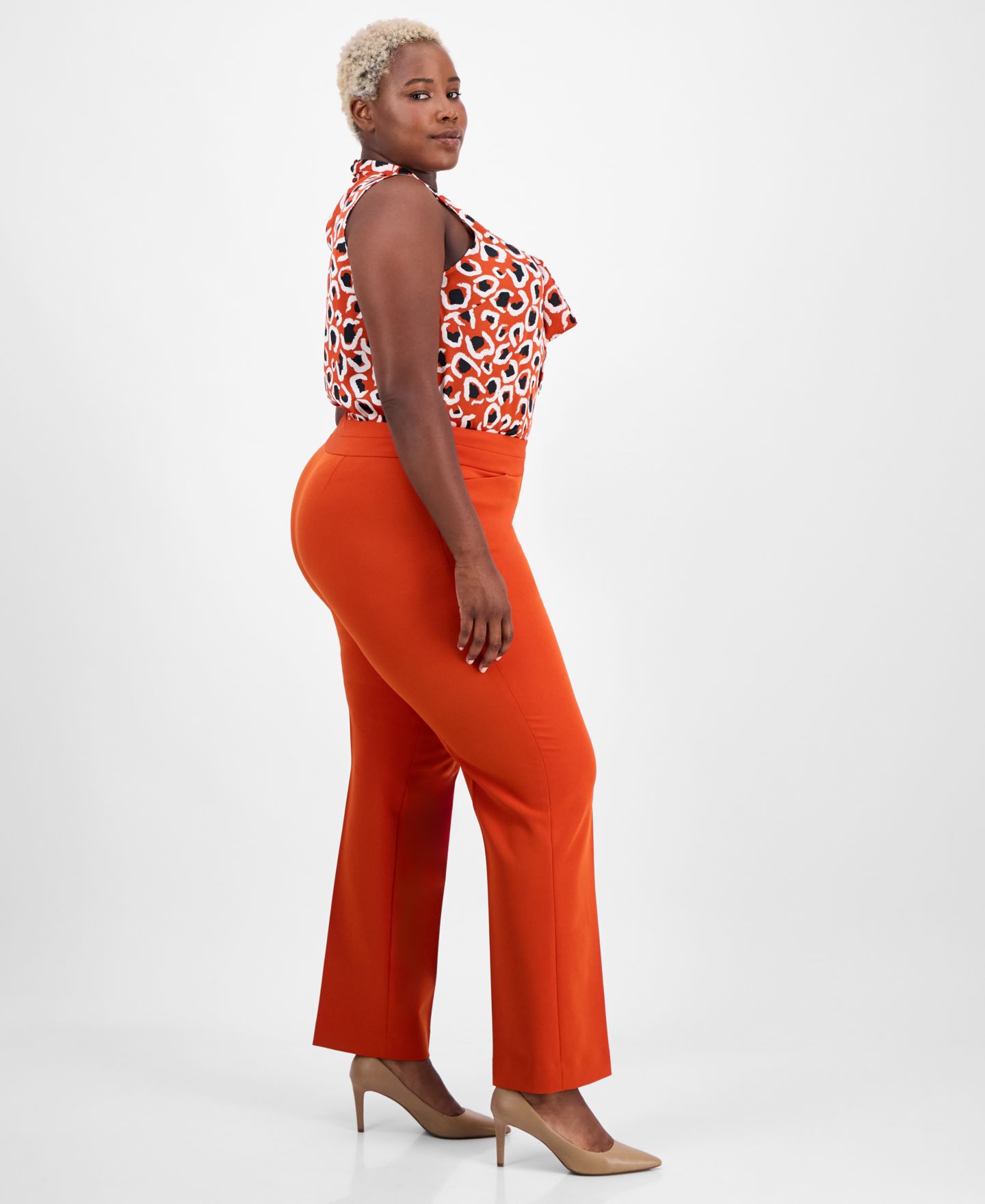 Женские брюки Tahari ASL Plus Size Mid-Rise Bell-Bottom, цвет: Persimmon — фото 2