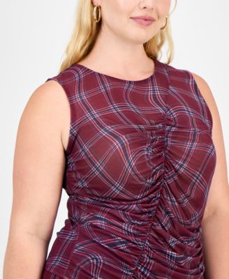 Trendy Plus Plaid Asymmetric-Ruching Top, Macy's Exclusive