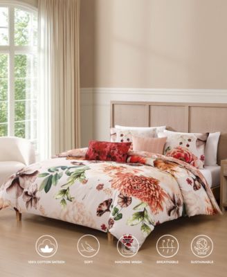 Hazy Blossom 100% Cotton Sateen 5 Piece King Size Reversible Comforter Set