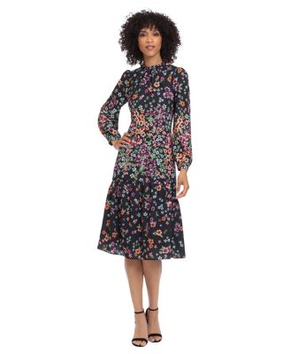 Women's Crew Neck Long-Sleeve Midi Dress