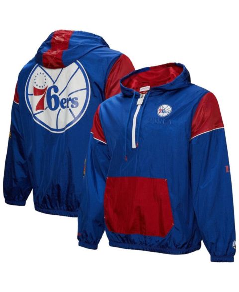 Женские куртки Mitchell & Ness Men's and Women's Royal Philadelphia 76ers Hardwood Classics Team OG 3.0 Anorak Half-Zip Windbreaker Jacket