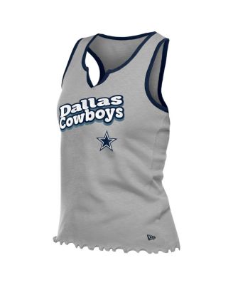 Women's Silver Dallas Cowboys Lettuce Hem Notch Neck Tri-Blend Tank Top