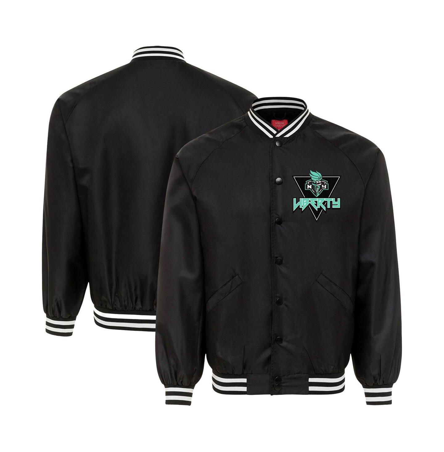 Куртка Sportiqe Black New York Liberty Rock Roll Collection Ringo Satin Raglan Full-Snap Bomber — фото 1