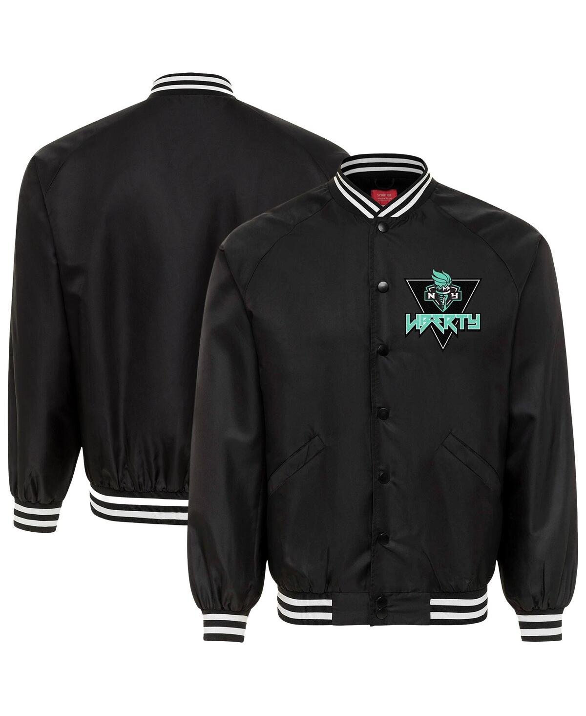 Men's and Women's Black New York Liberty Rock Roll Collection Ringo Satin Raglan Full-Snap Bomber Jacket - Black