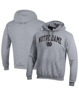Champion - Men's Heather Gray Notre Dame Fighting Irish Arched Logo Fleece Pullover Hoodie Sweatshirt