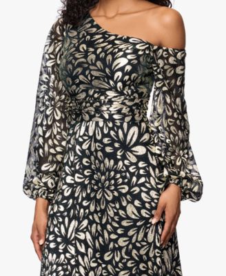 Petites Metallic Printed Long Dress