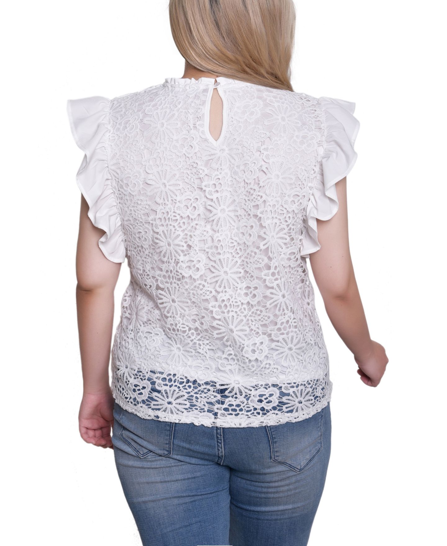 Женский топ NY Collection Petite Flutter Sleeve Lace, цвет: Белый — фото 2