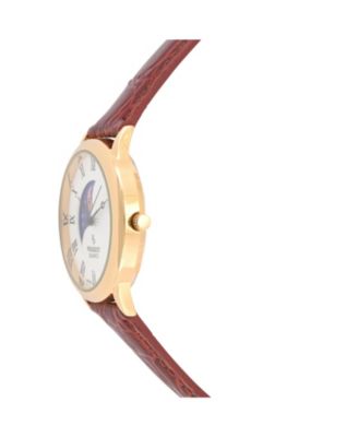 Men's 38mm Brown Sun-Moon Brown Leather Strap Watch