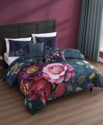 Vibrant Flora Bedding 100% Cotton Sateen 5 Piece Queen Size Reversible Comforter Set